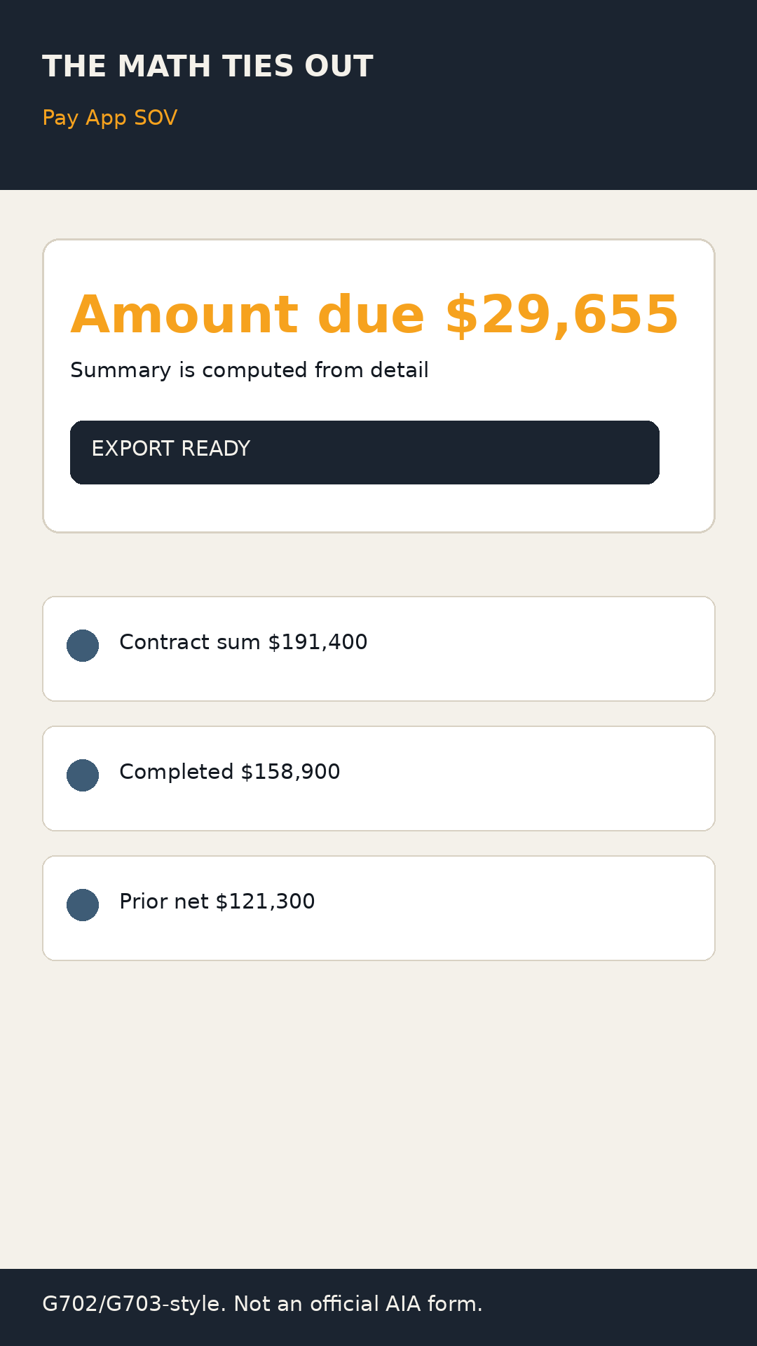 Pay App SOV schedule of values screen